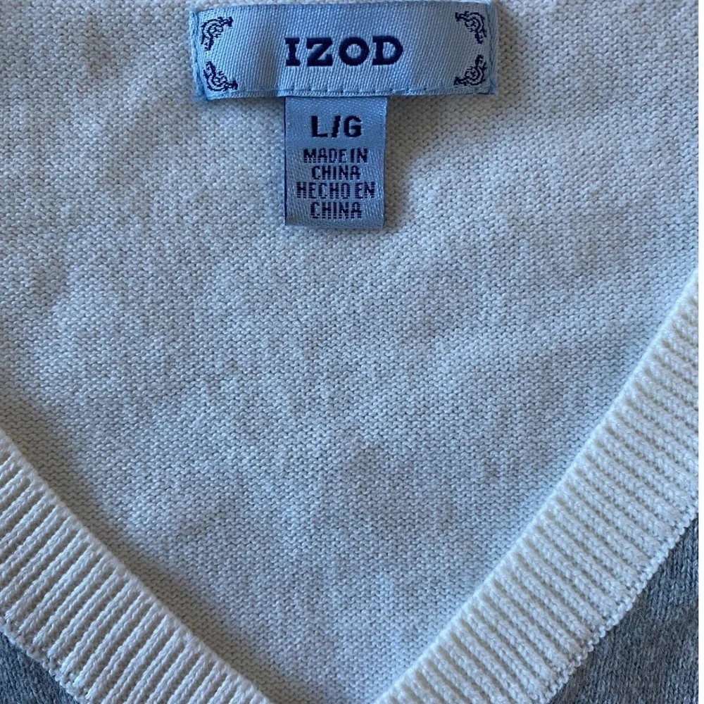 IZOD Womens Argyle V-Neck Sweater White Black Grey 100 Cotton‎ Long Sleeve L